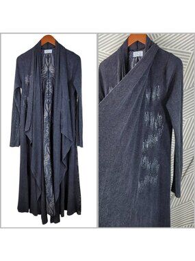 Vtg Waffle Knit Maxi Duster Cardigan Studded Medium Large XL Boho Western Y2K